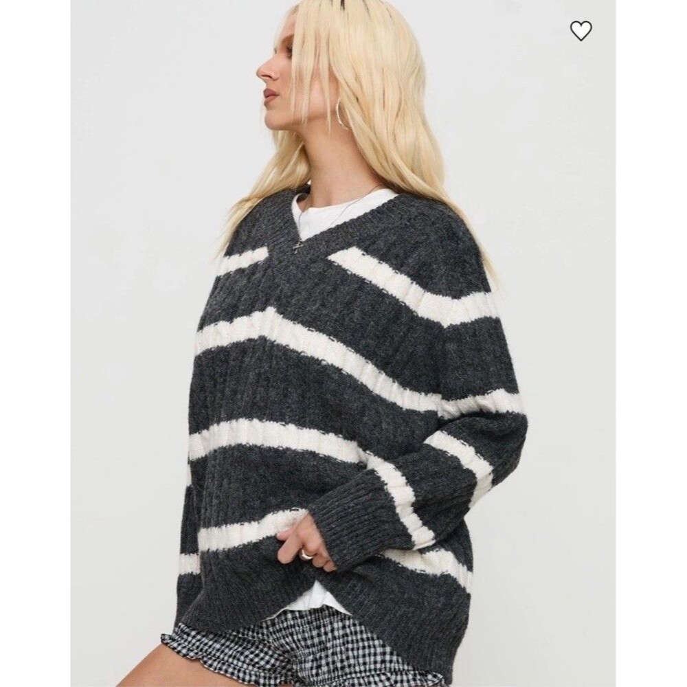 Princess Polly Women’s Percivill Knit Wool Blend Sweater Grey/Cream Size S/M